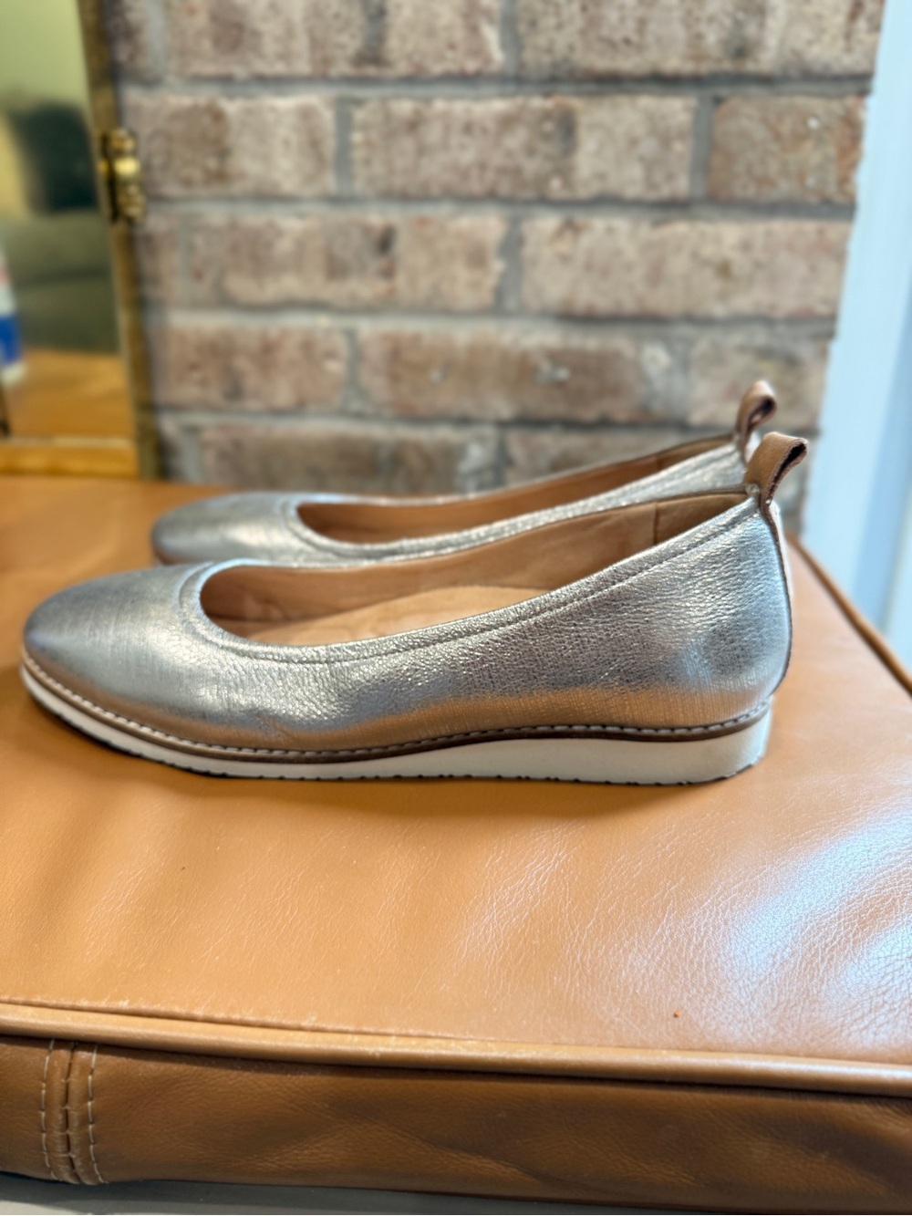 Brioso Metallic Silver Women's Slip-On Ballet Flats with Cushioned Sole